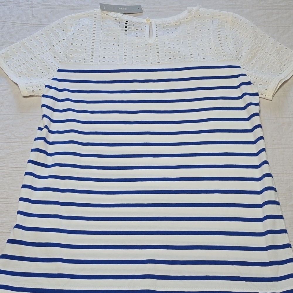 J. Crew Coastal Chic Stripe & Eyelet Tee - Nautical Summer Preppy Aesthetic XXS - Picture 11 of 12